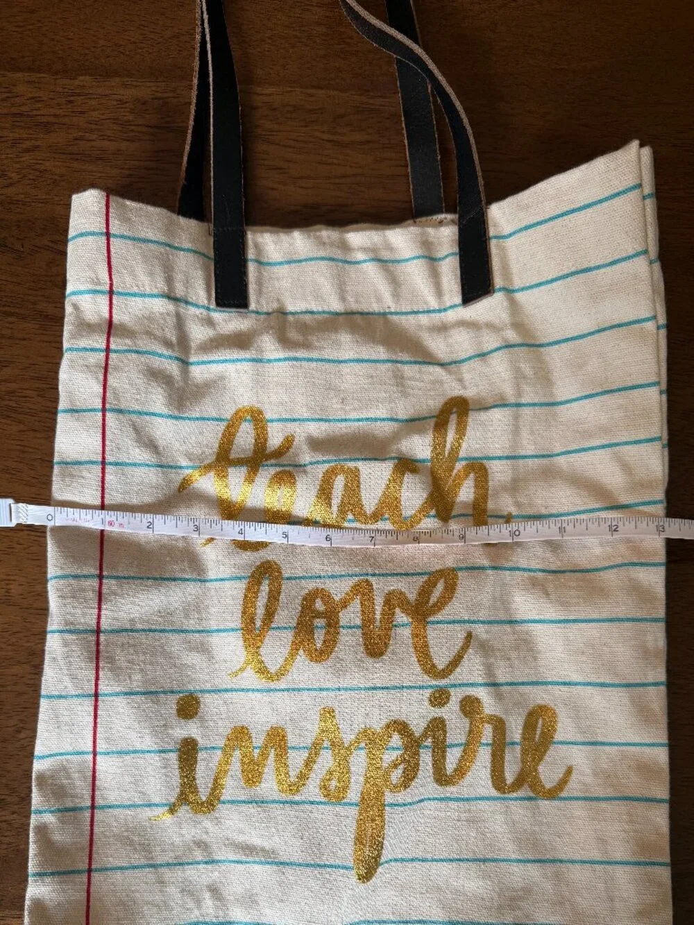 Teach Love Inspire Canvas Tote Bag Teacher Gift Back to School Book Beach Bag