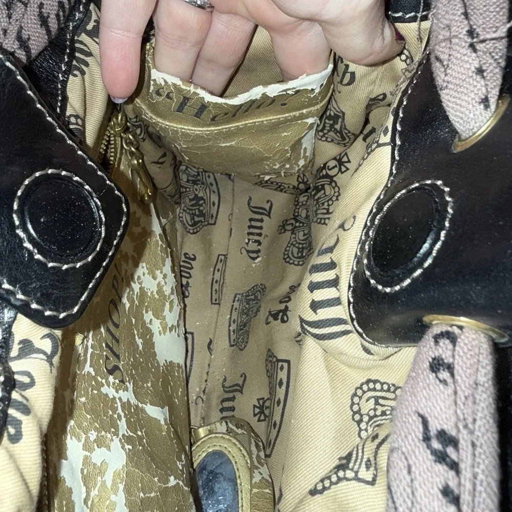 Vintage Juicy Couture Daydreamer Velour Brown Flower Appliqué Tote Bag Purse Bow