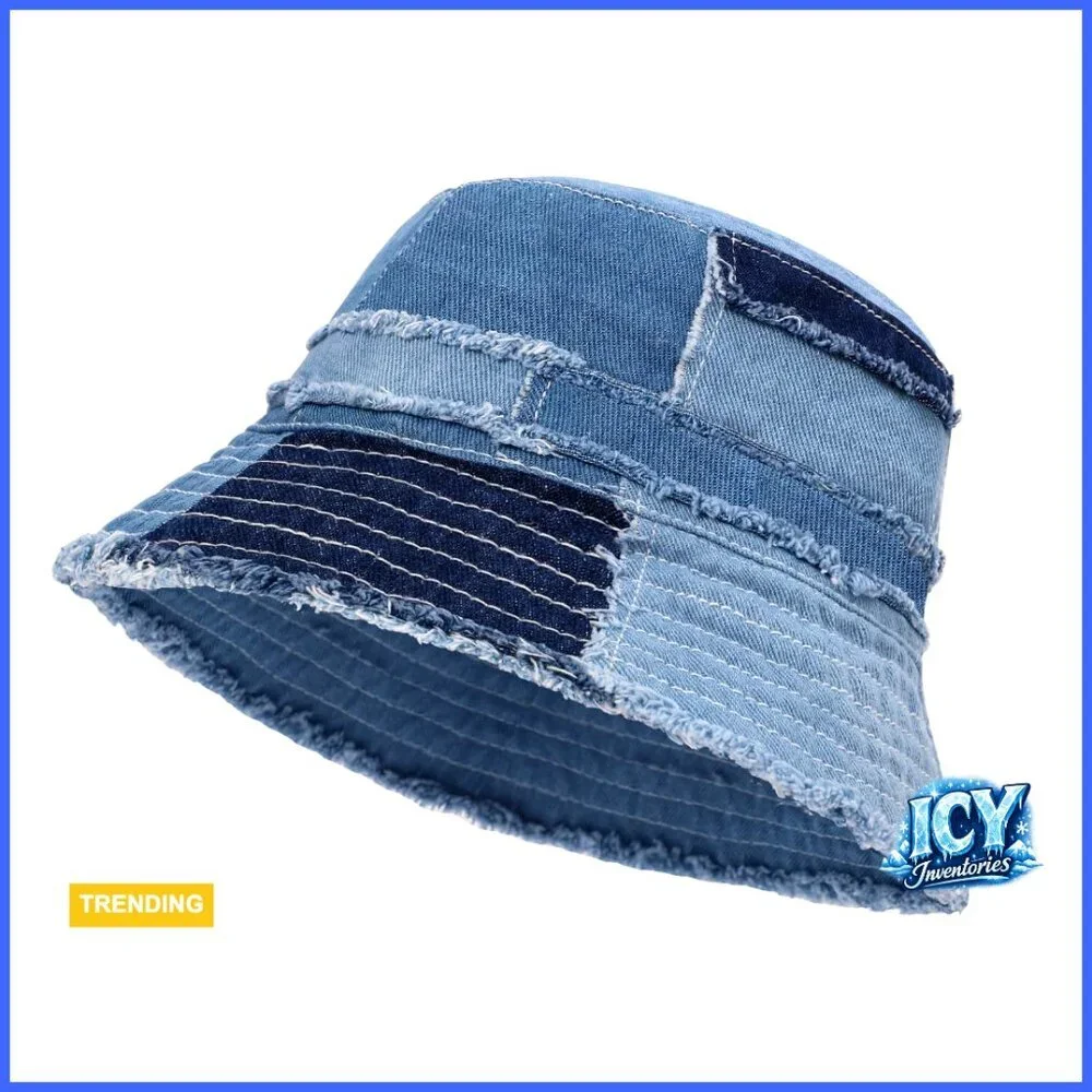 Packable Denim Bucket Hat Wide Brim Sun Protection Travel Beach Unisex
