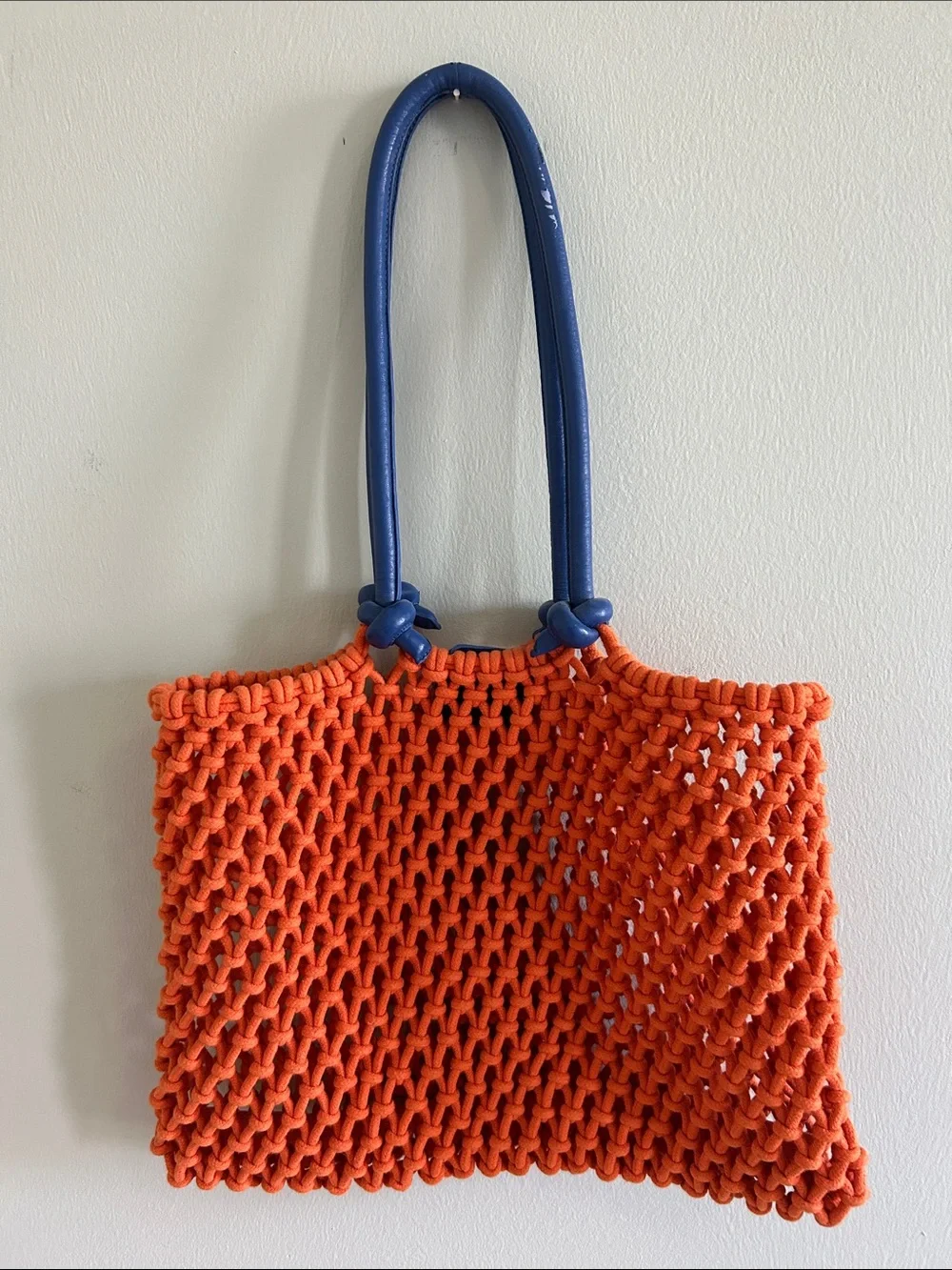 Blue Handle Orange Knit Tote Bag