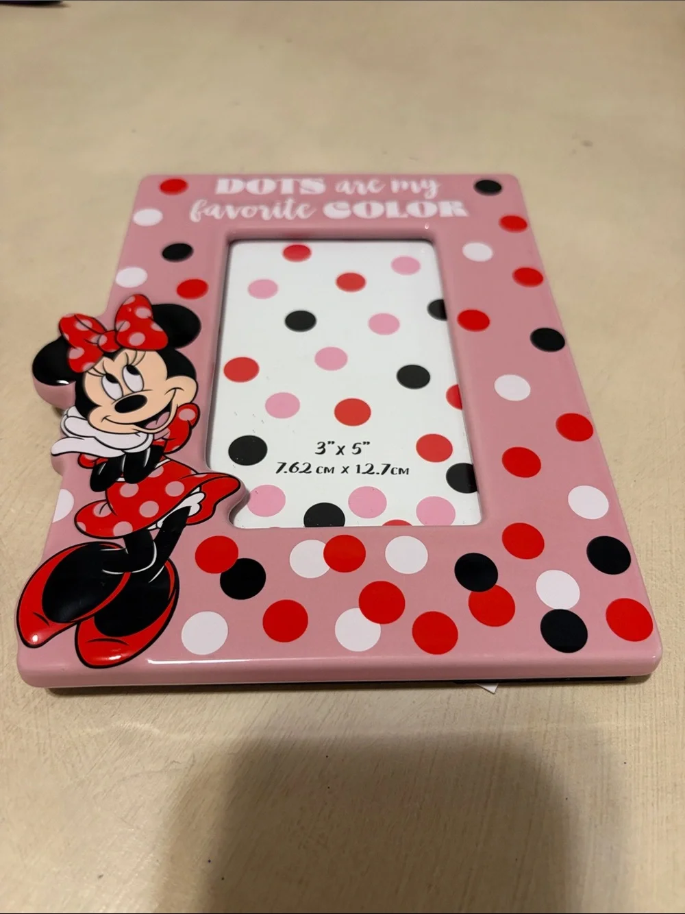 Disney Minnie Mouse Pink, Red, Black Polka Dot Ceramic Picture Frame NWT