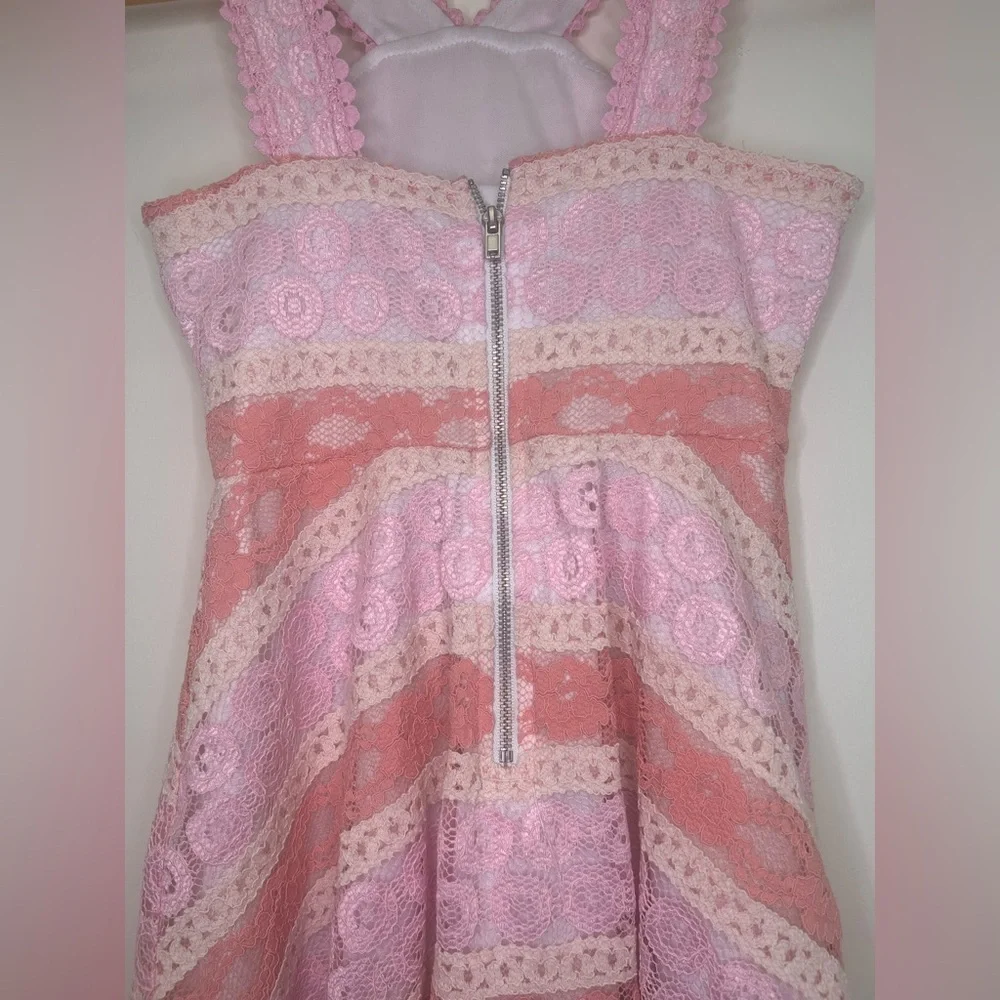 Girls Pink Lace Easter Dress Fit & Flare Party Spring Floral Size S (6/7)