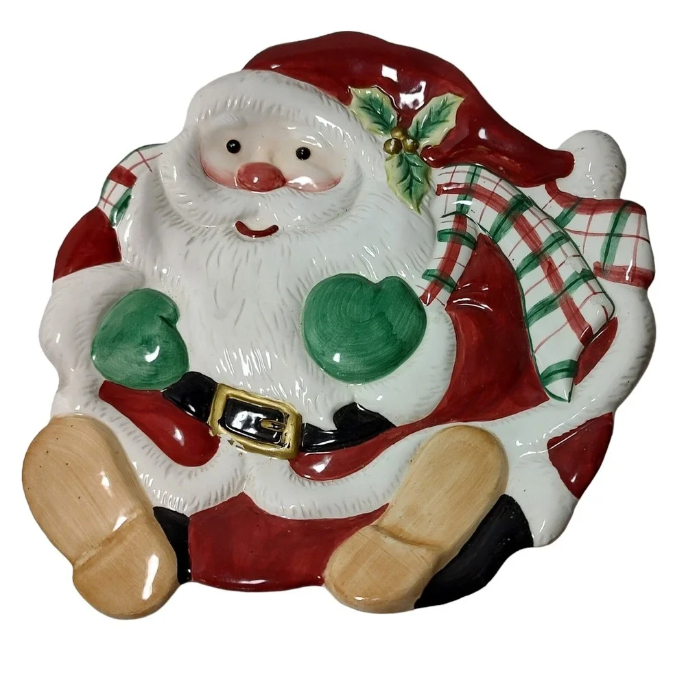 Fitz and Floyd Cookie Dish Tray Plate Christmas Santa Claus Saint Nicholas‎ SEE
