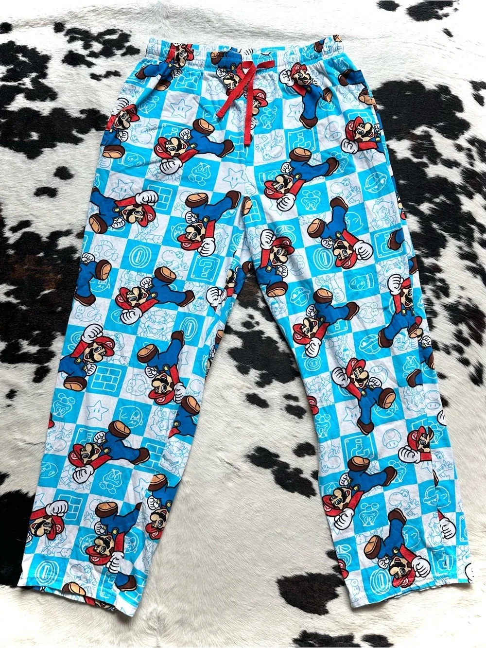 Super Mario Brand Blue Kids Pajama Pants - Cartoon Mario Print Medium