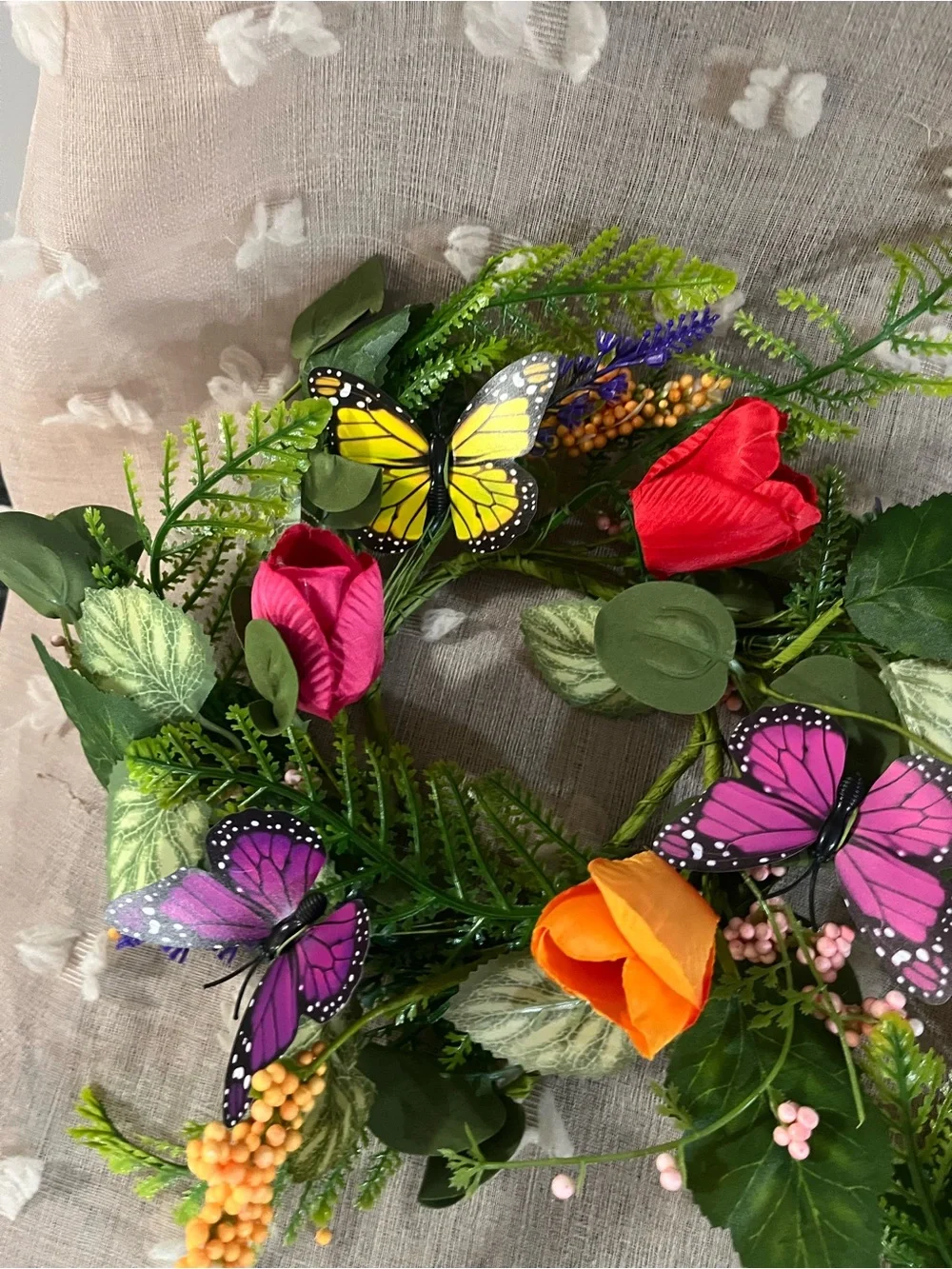 Set of Two Mini Colorful Floral Butterfly Wreaths