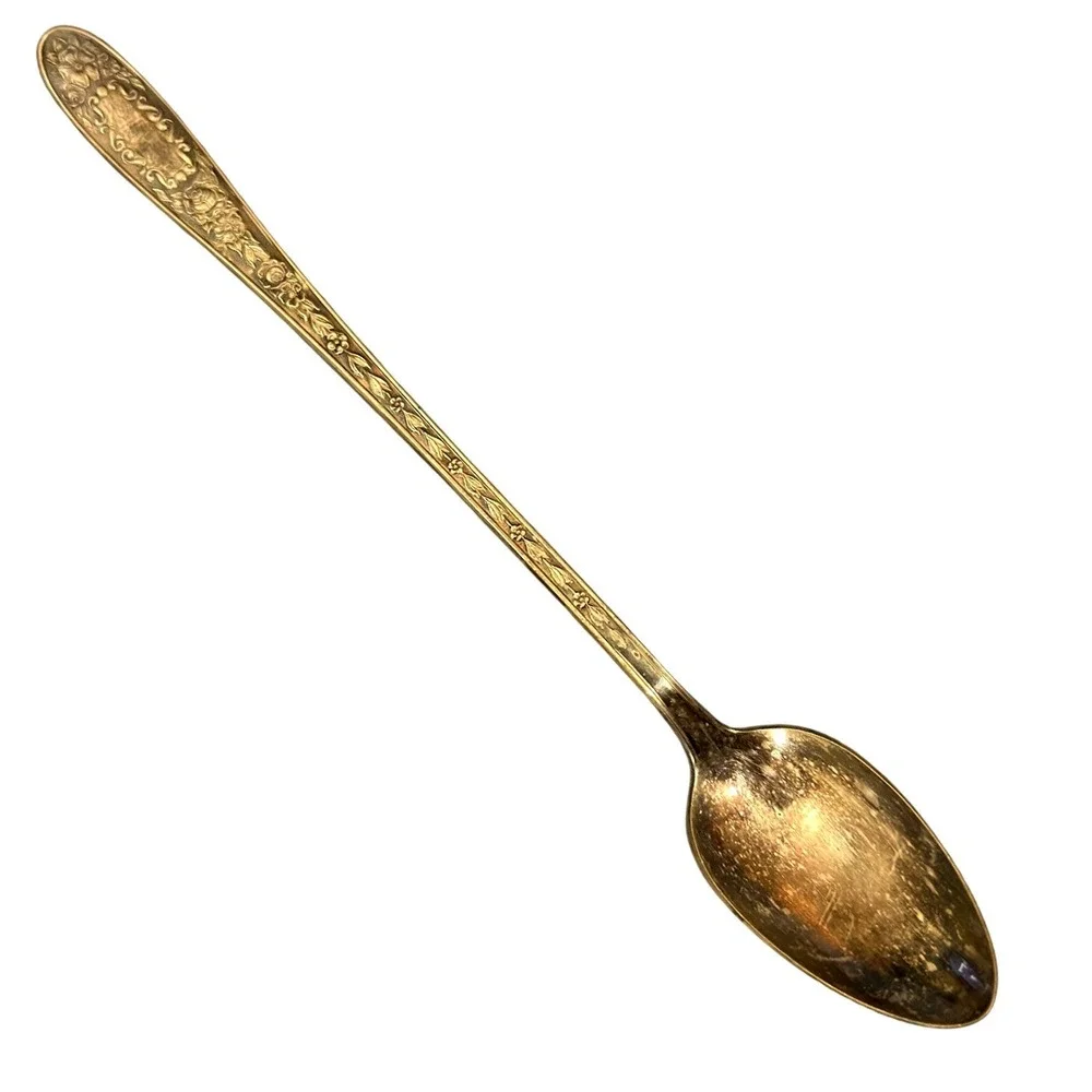 Vintage Mildred Quality Silver Plate Iced Tea Spoon Floral Rose Pattern 7.5 Inch