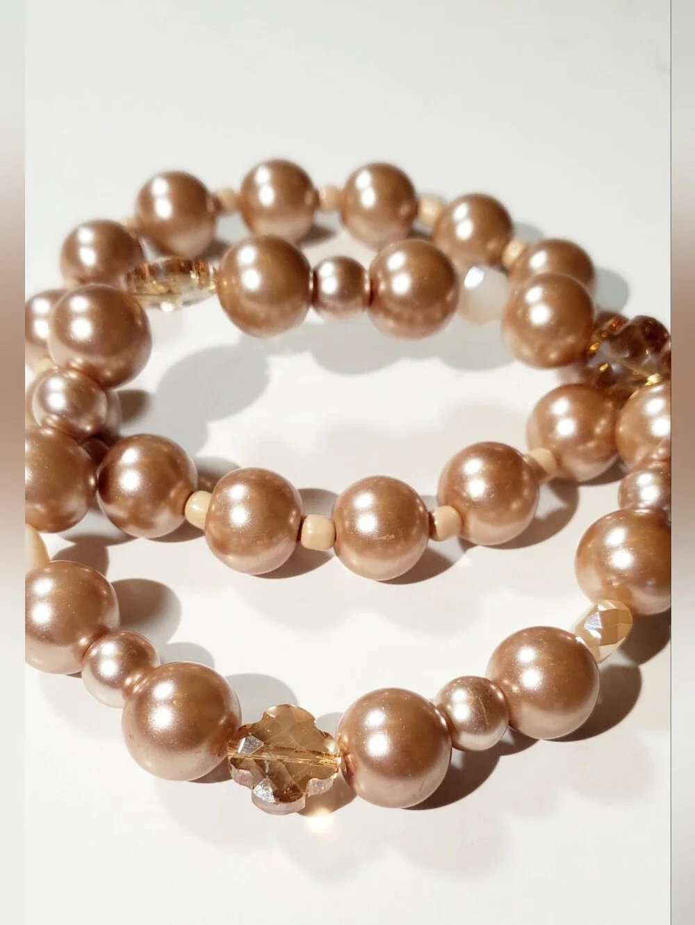 Elegant Glass Pearl Inspired Bead Stretch Bracelet - Champagne Tone