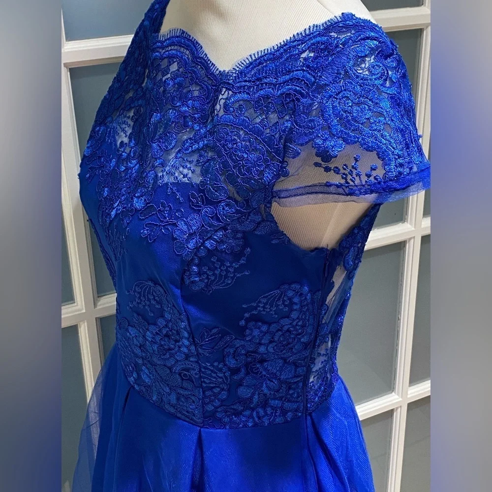 NWOT Royal Blue Girl's Flare Hi-Lo Pageant Dress Size S/M