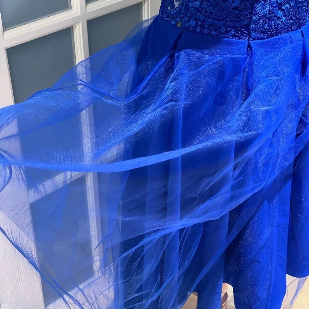 NWOT Royal Blue Girl's Flare Hi-Lo Pageant Dress Size S/M