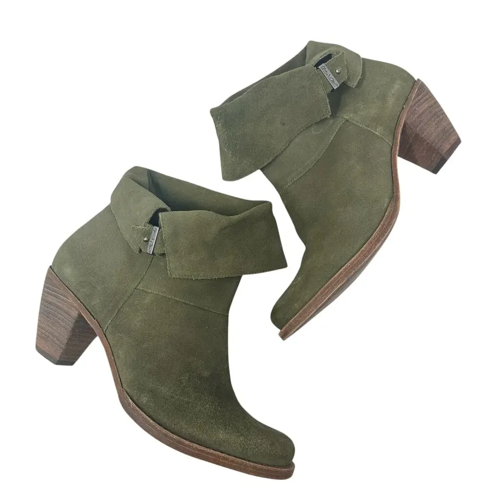 Alice + Olivia Caden Booties Boots Heeled Suede Olive Green Size‎ 40 US 10
