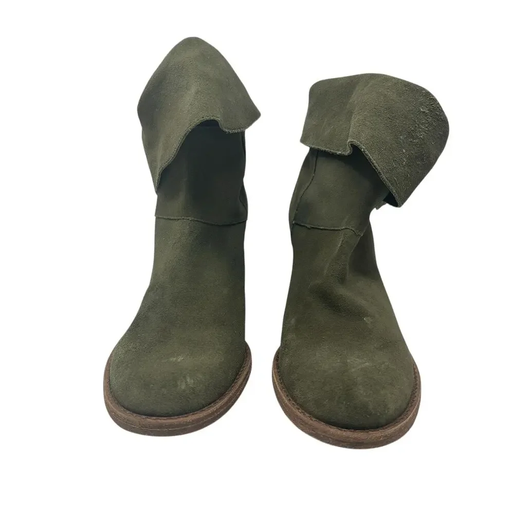 Alice + Olivia Caden Booties Boots Heeled Suede Olive Green Size‎ 40 US 10