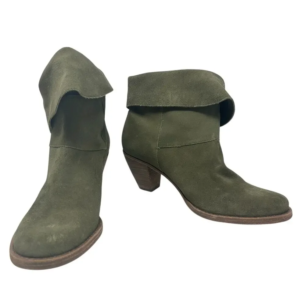 Alice + Olivia Caden Booties Boots Heeled Suede Olive Green Size‎ 40 US 10