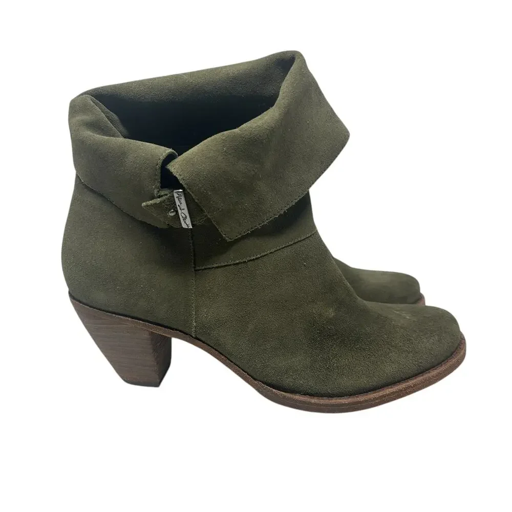 Alice + Olivia Caden Booties Boots Heeled Suede Olive Green Size‎ 40 US 10