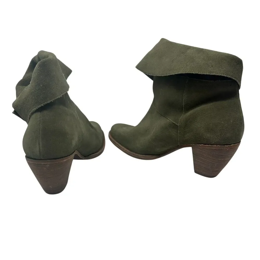 Alice + Olivia Caden Booties Boots Heeled Suede Olive Green Size‎ 40 US 10