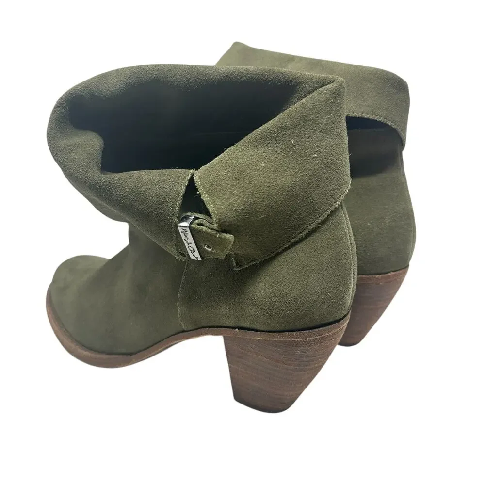 Alice + Olivia Caden Booties Boots Heeled Suede Olive Green Size‎ 40 US 10