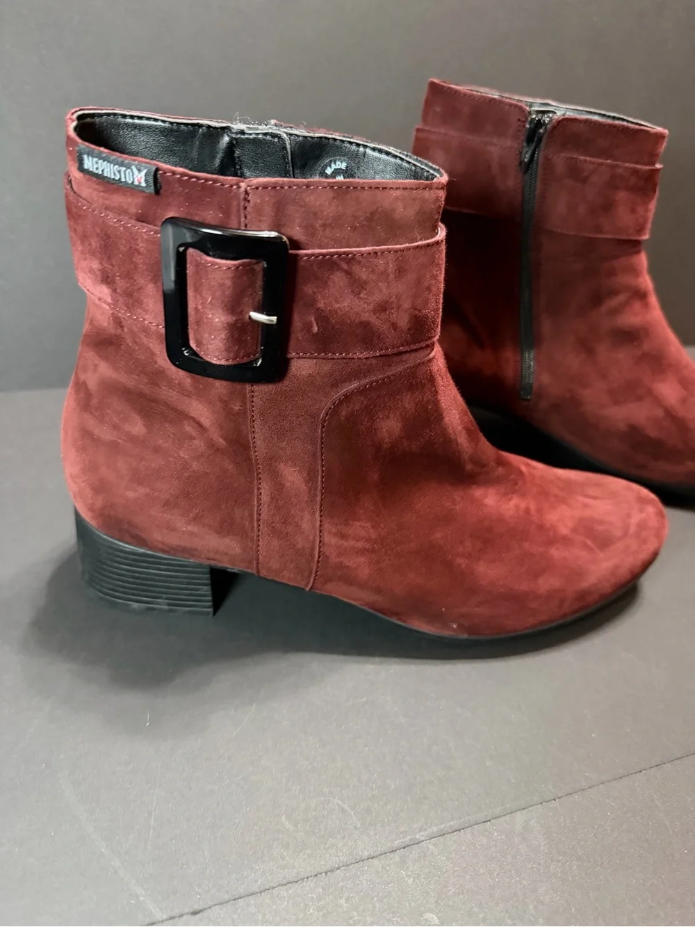 Mephisto Burgundy Suede Ankle Booties with Buckle