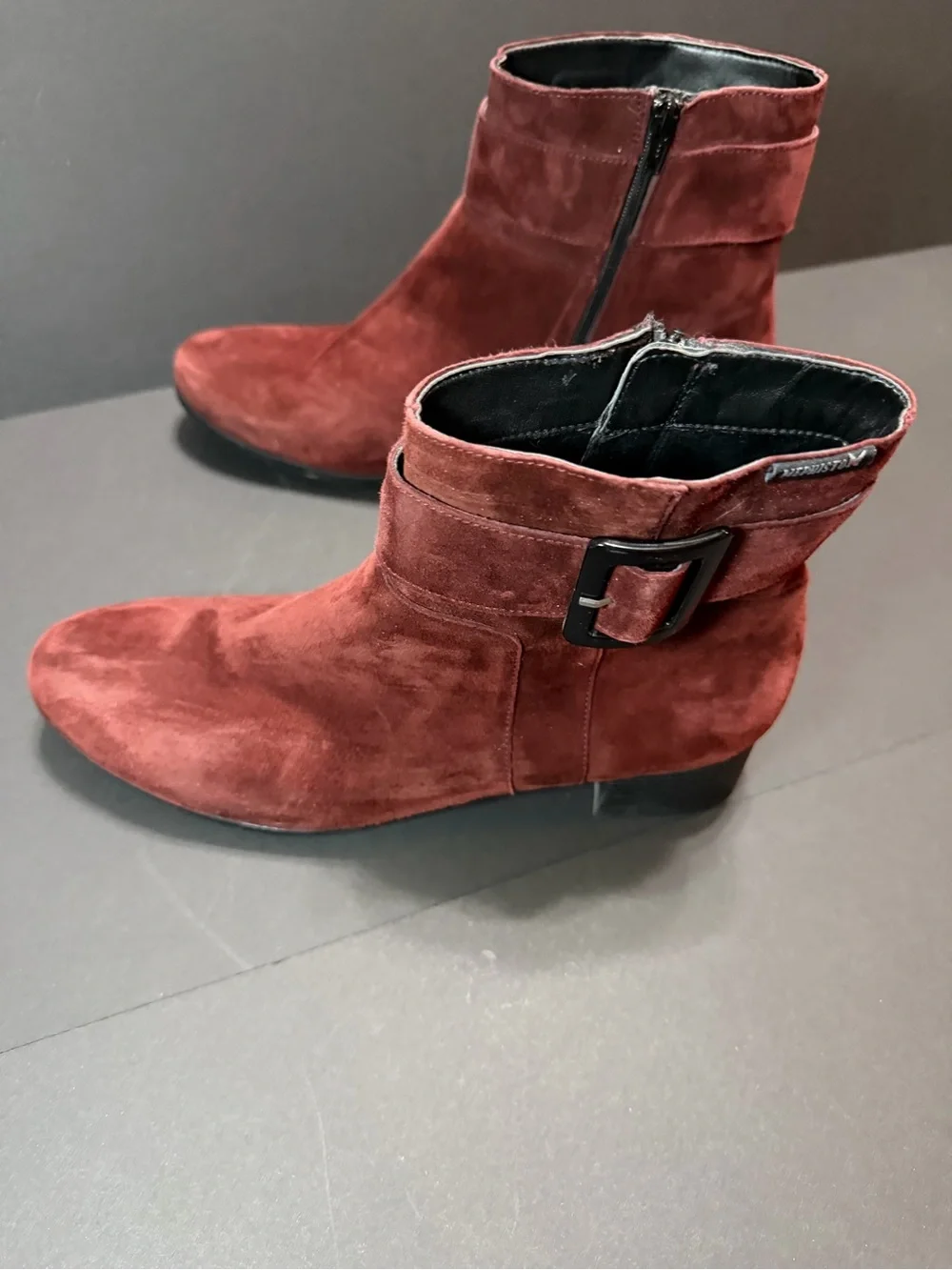 Mephisto Burgundy Suede Ankle Booties with Buckle