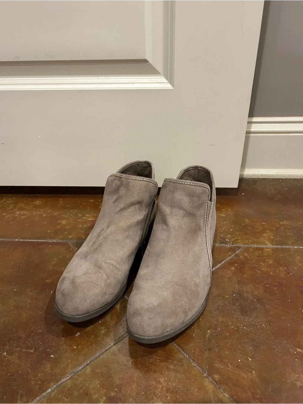 Casual Suede Slip-On Ankle Boots - Taupe