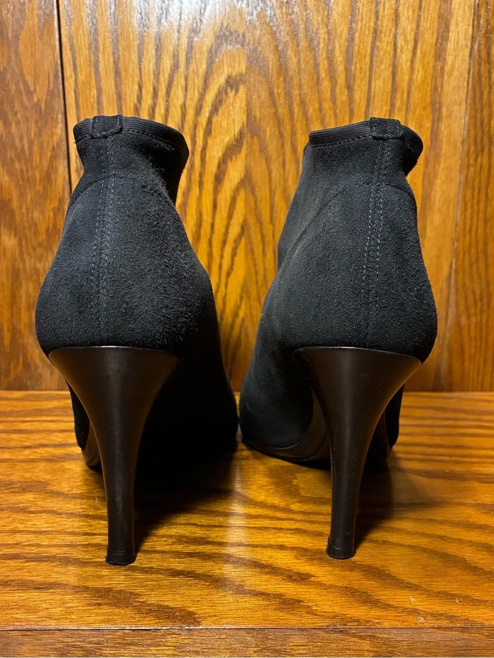 Stuart Weitzman Black Suede Stretch Ankle Booties Shimmery Heel Stiletto Size 10