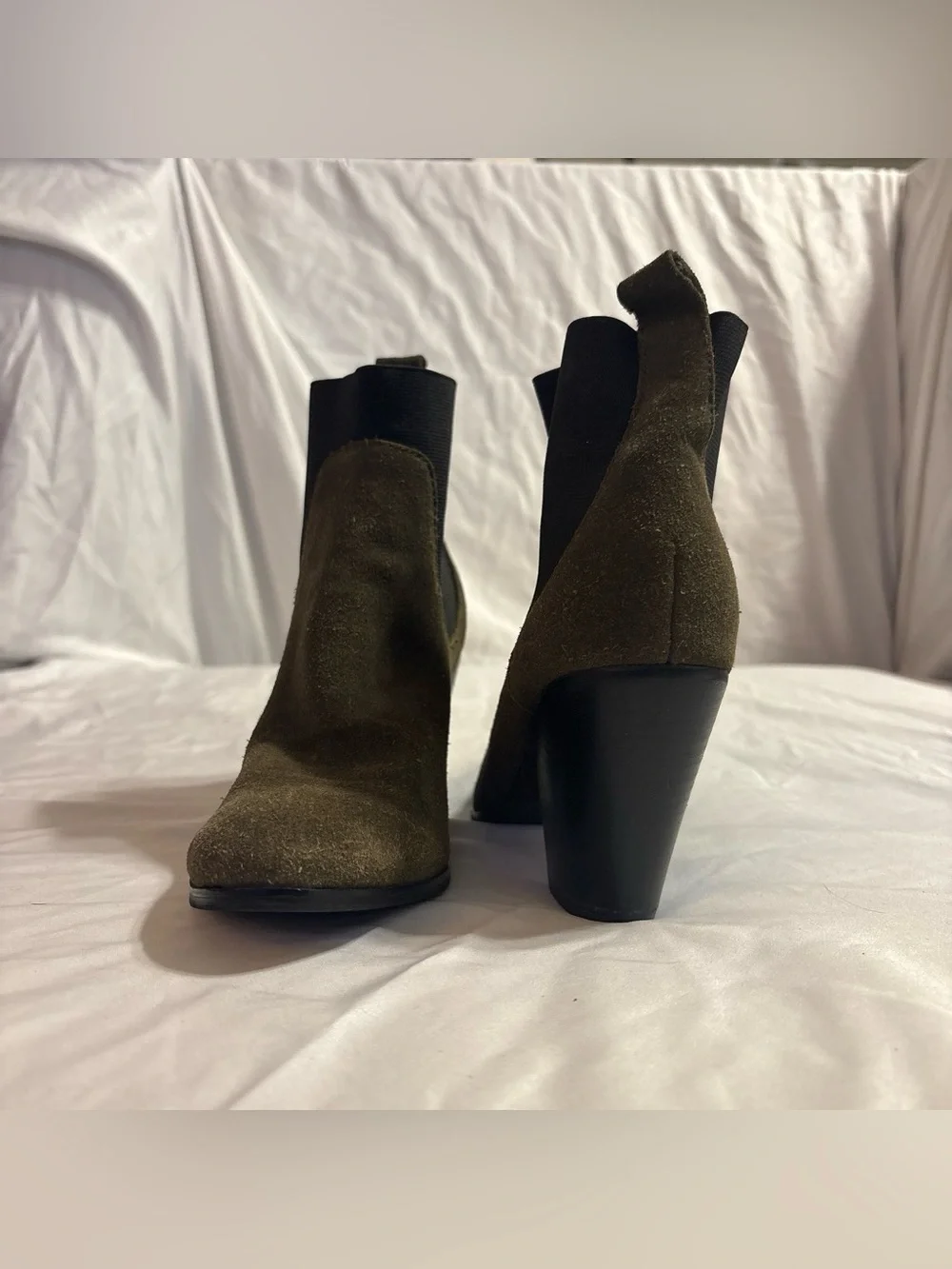 Women’s Olive Suede Chelsea Booties - Stylish Ankle Heels