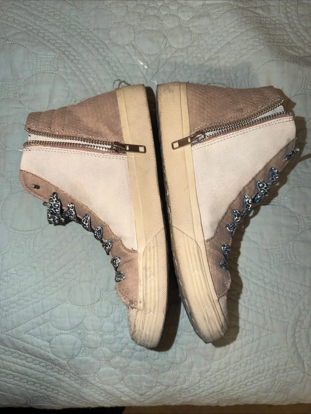 Beige High-Top Sneakers with Leopard Laces shu shop