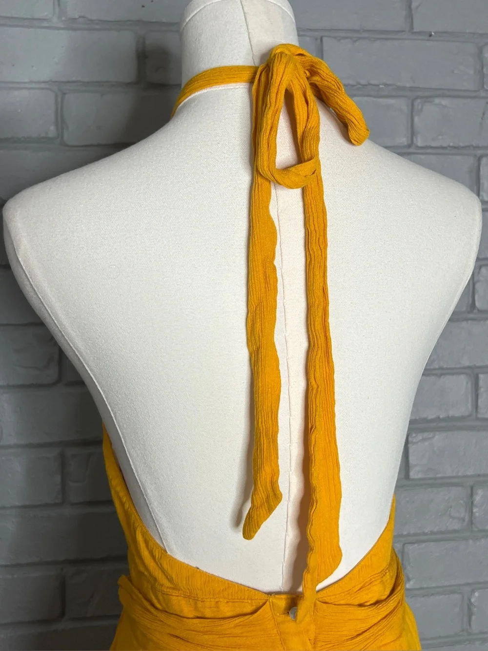 Free People Yellow Keyhole Halter Wide-Leg Jumpsuit with Tie Waist Size Large