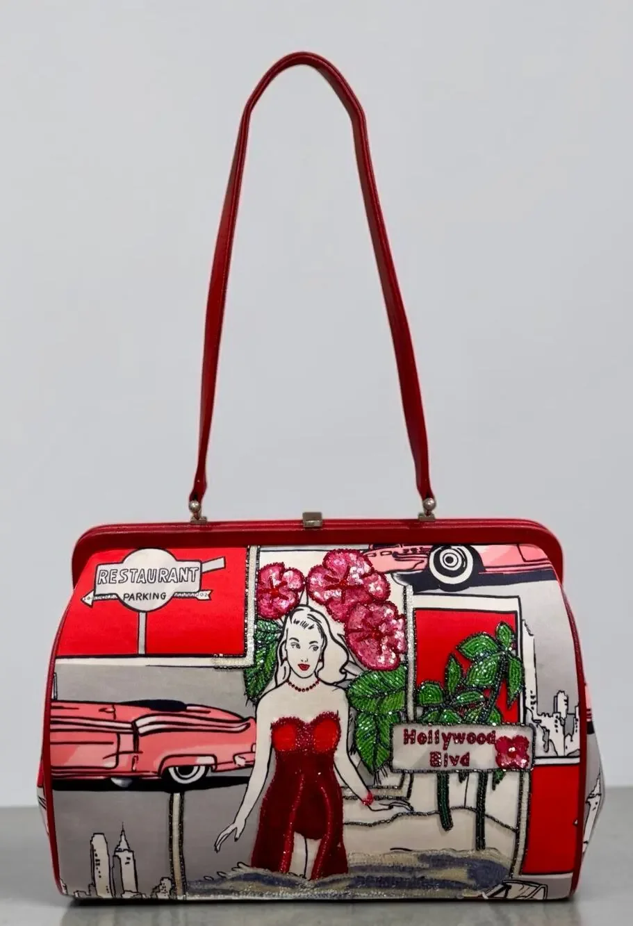 Y2K Isabella Fiore Hollywood Pop Art Beaded Satchel Frame Bag