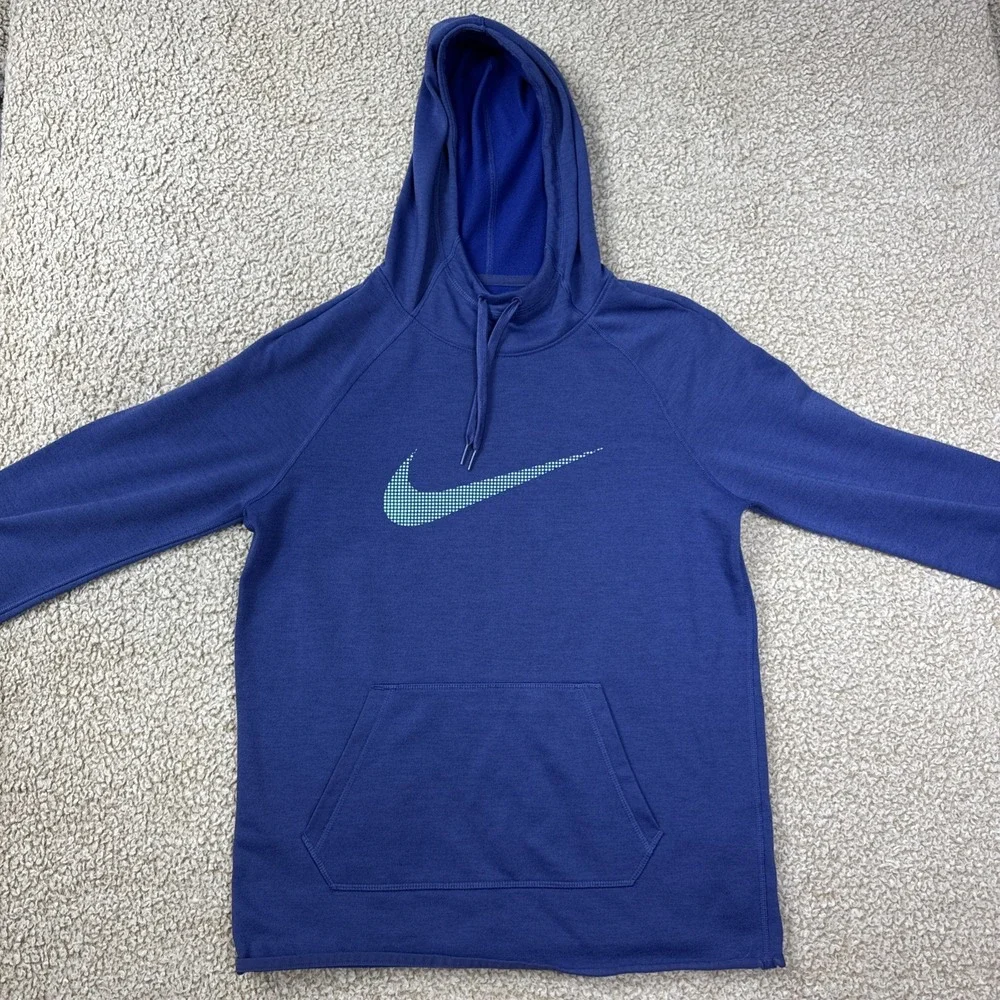 Nike Dri-FIT Hooded Pullover Hoodie Blue Men's S Lightweight L/S Check Logo