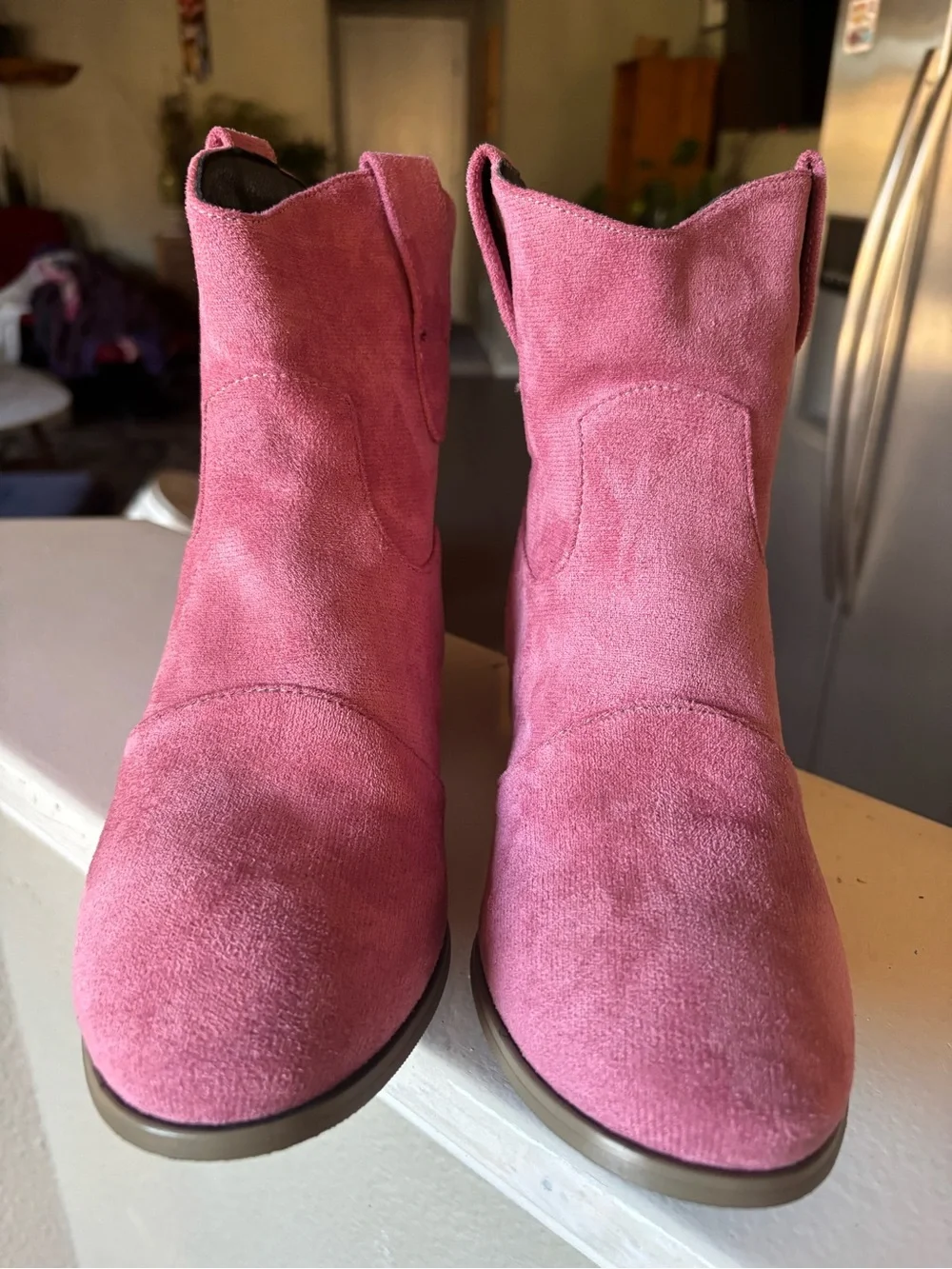 Women's Pink Suede Western-Inspired Ankle Booties