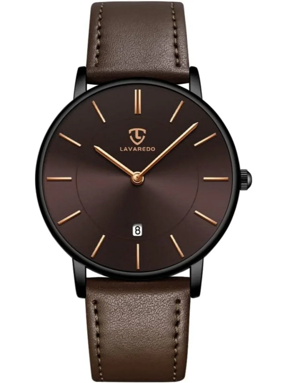 Men's Coffee Brown Leather Strap Analog Minimalist Fashion Simple Wrist Watch