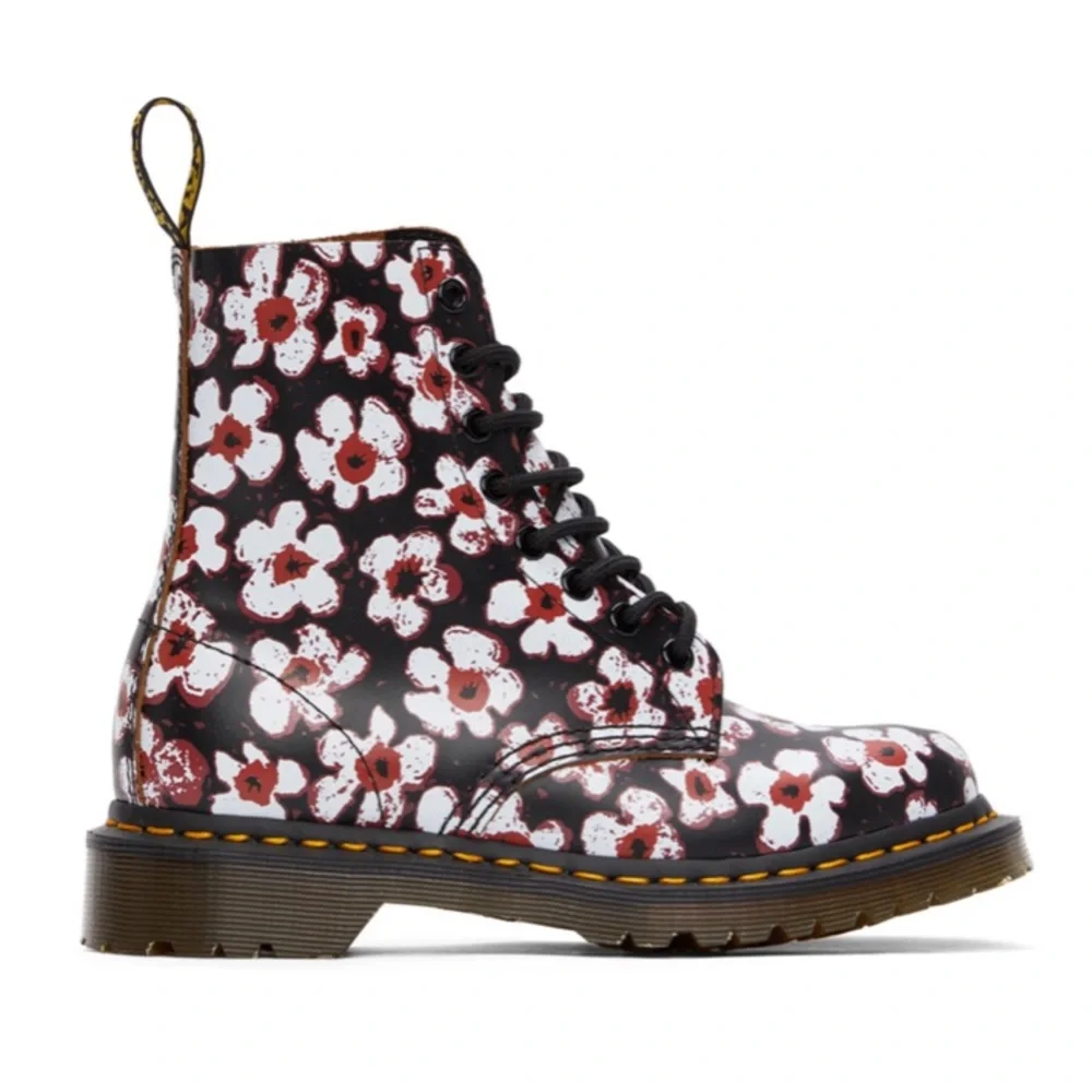 Dr. Martens Black Floral Patent Lace-Up Ankle Boots