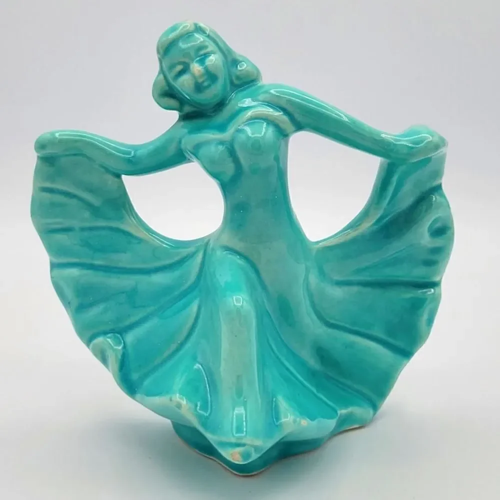 Vintage Monrovia Walker California Pottery Dancing Lady Aqua Blue Figurine