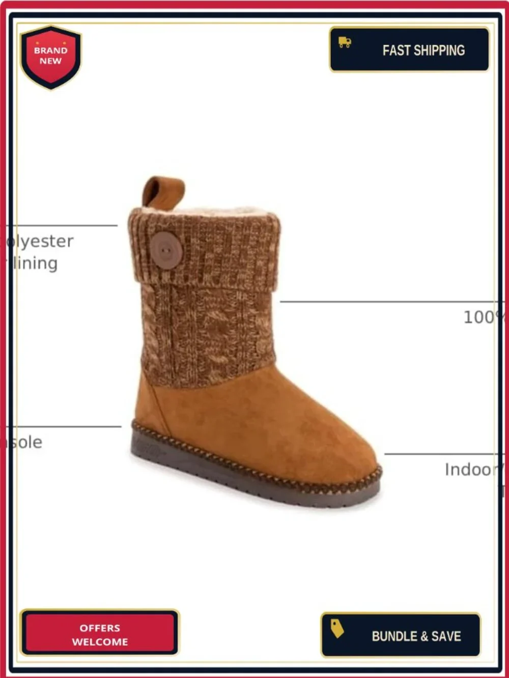 Muk Luks Janet Ankle Bootie Faux Fur Lining Water Resistant