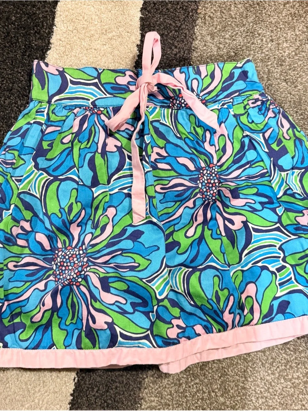 Lilly Pulitzer Blue, Green & Pink Floral Skater Skirt with Drawstring