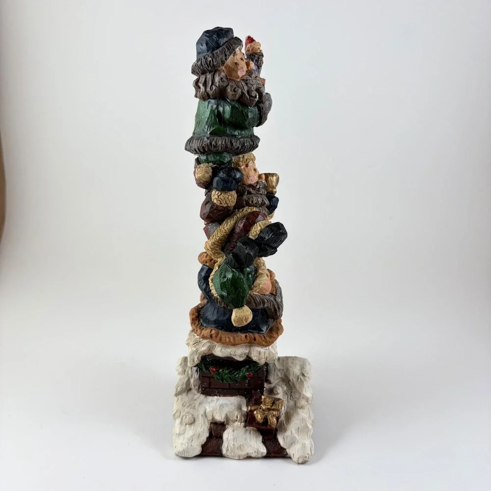 Whimsical Stacked Santas Chimney Christmas Figurine Resin Holiday Decor