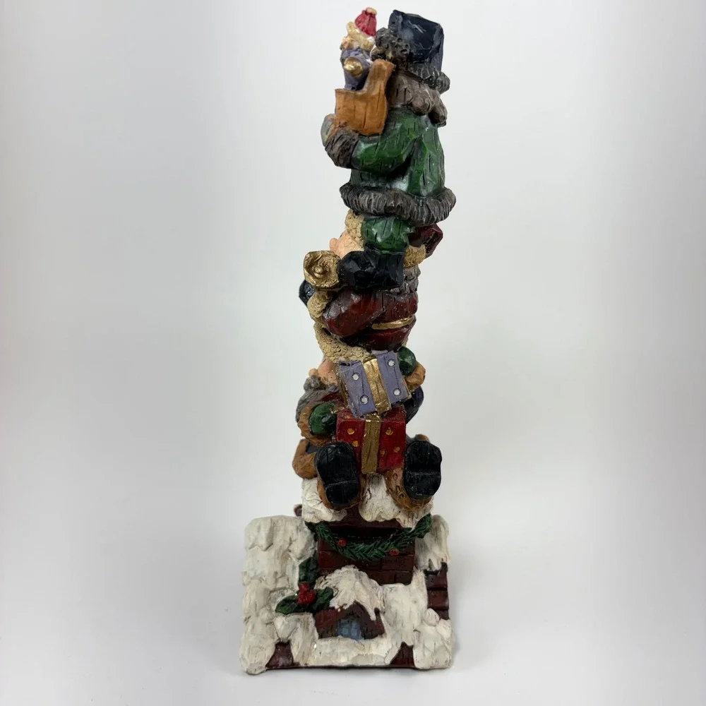 Whimsical Stacked Santas Chimney Christmas Figurine Resin Holiday Decor
