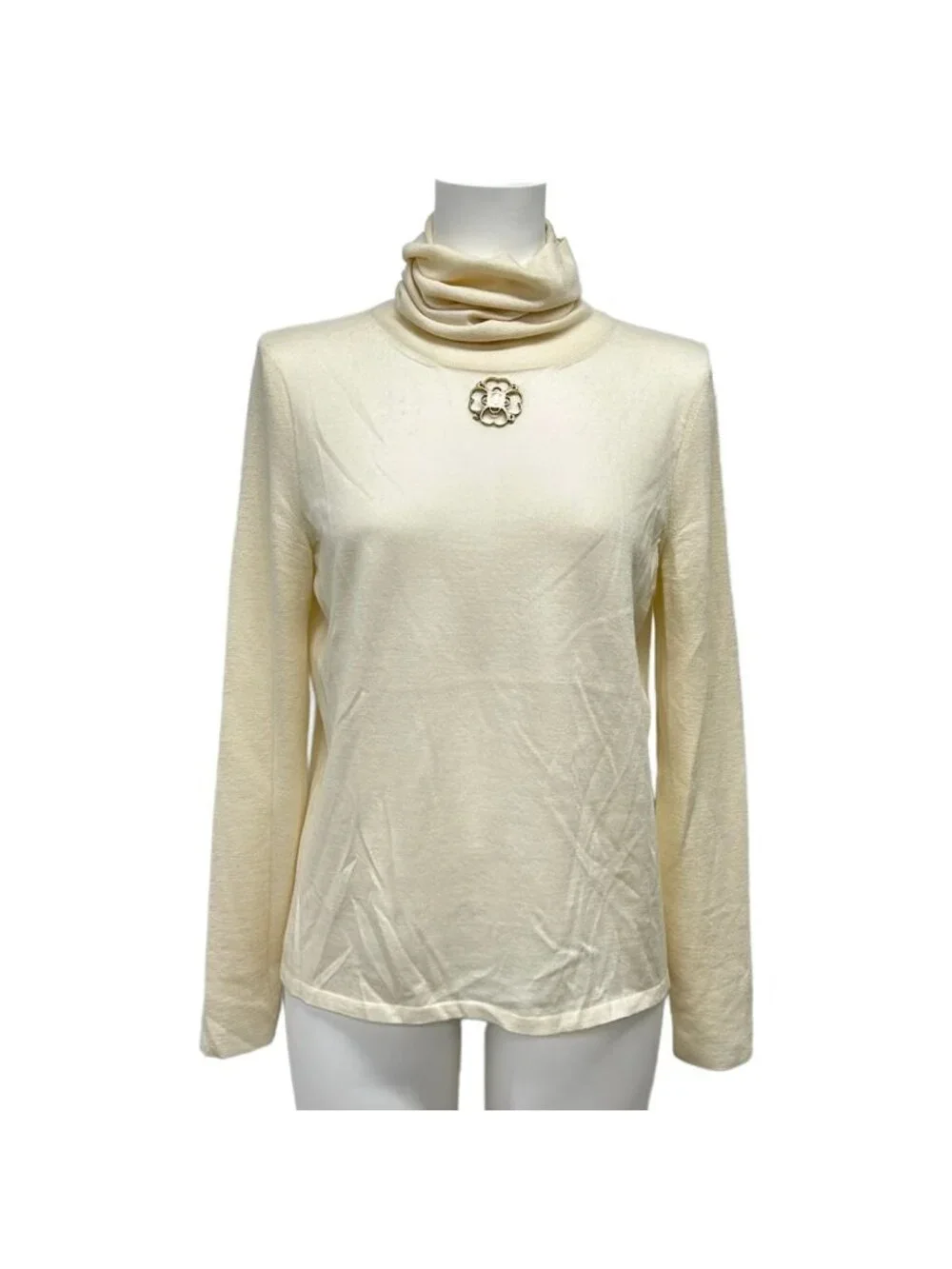 Chanel Long Sleeve Sweater 36 S Ivory Turtleneck Cashmere