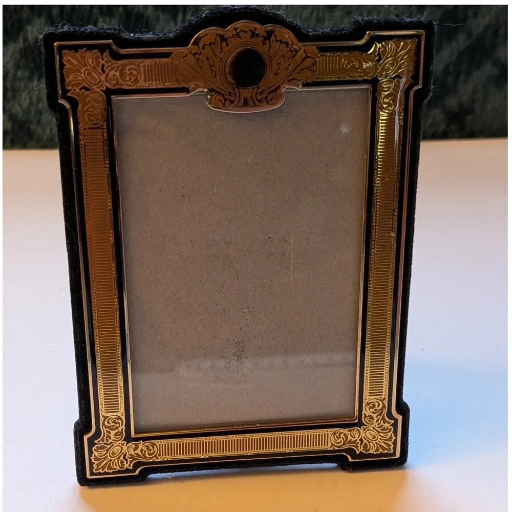 Art Deco VTG Gold & Black Ornate Mini Picture Frame 4.5x6 Neoclassical Regency