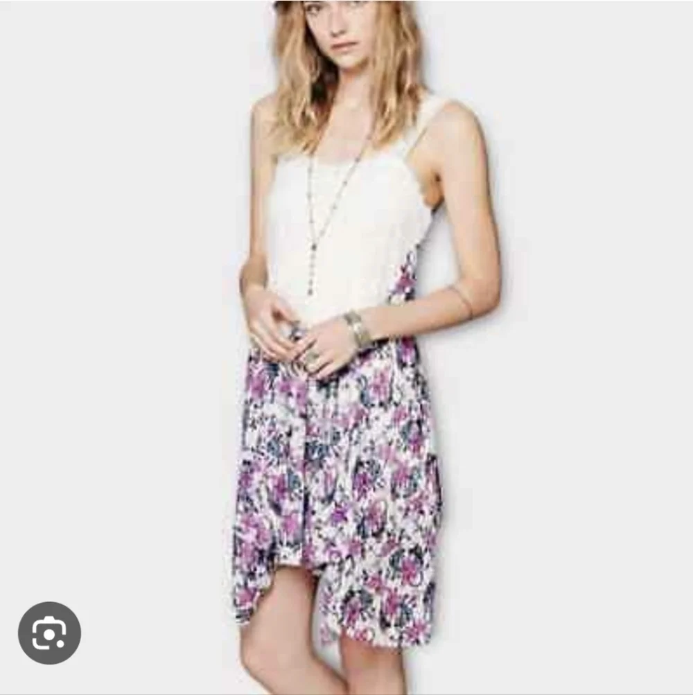 FREE People Cream and Purple Floral Crocheted Tunic size Small