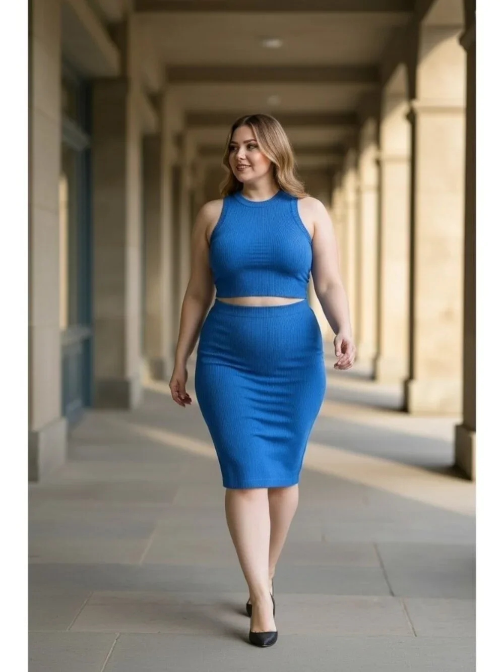 No Boundaries Ribbed Knit 2-Piece Set Top XXL 20 Skirt L 12-14 Blue Stripe