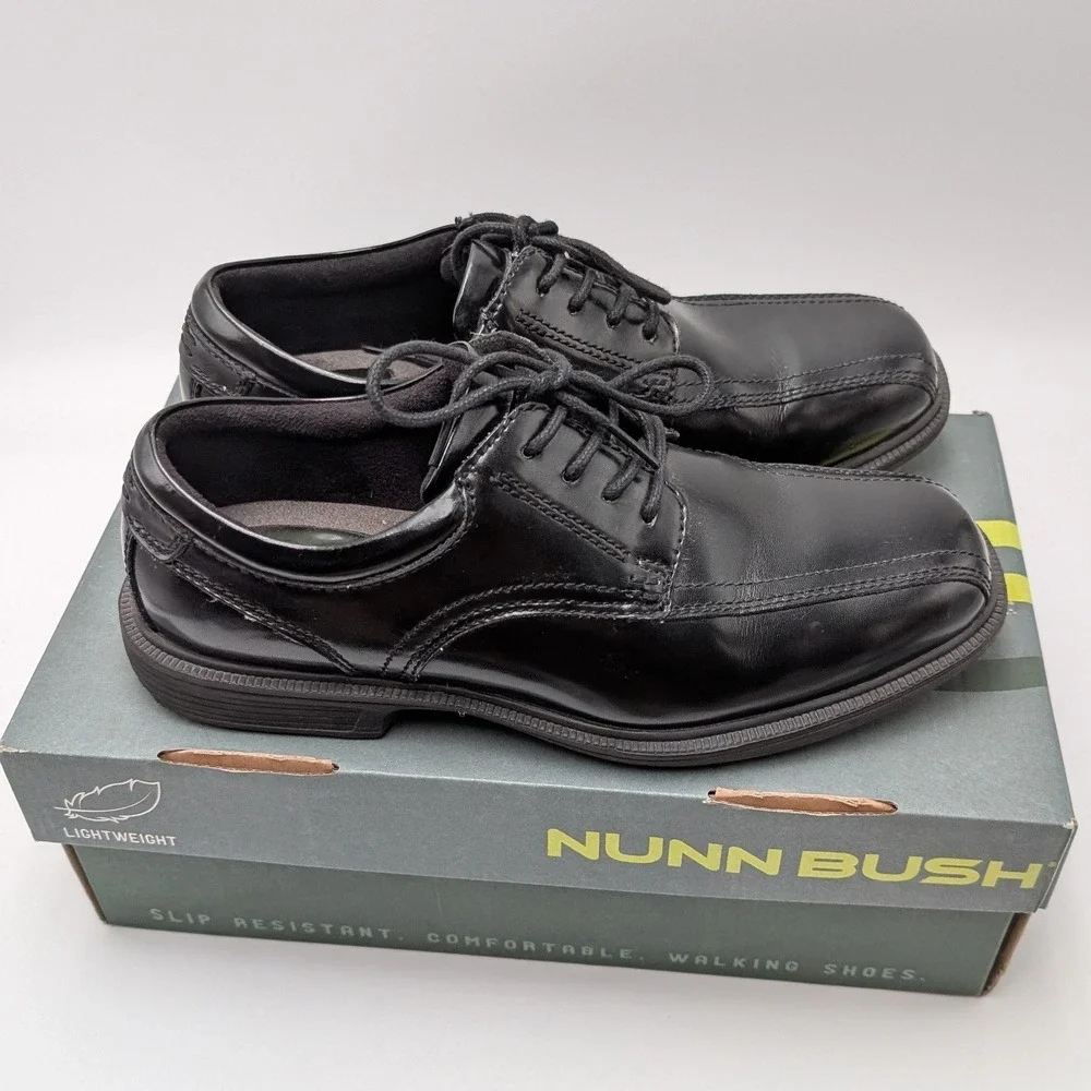 Nunn Bush Oxford Mens 8 Black Bartole ST Leather Bicycle Toe Comfort Gel‎ Dress