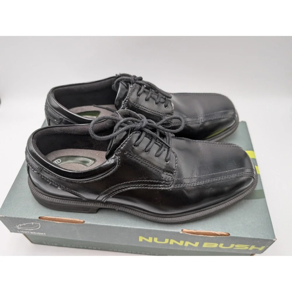 Nunn Bush Oxford Mens 8 Black Bartole ST Leather Bicycle Toe Comfort Gel‎ Dress