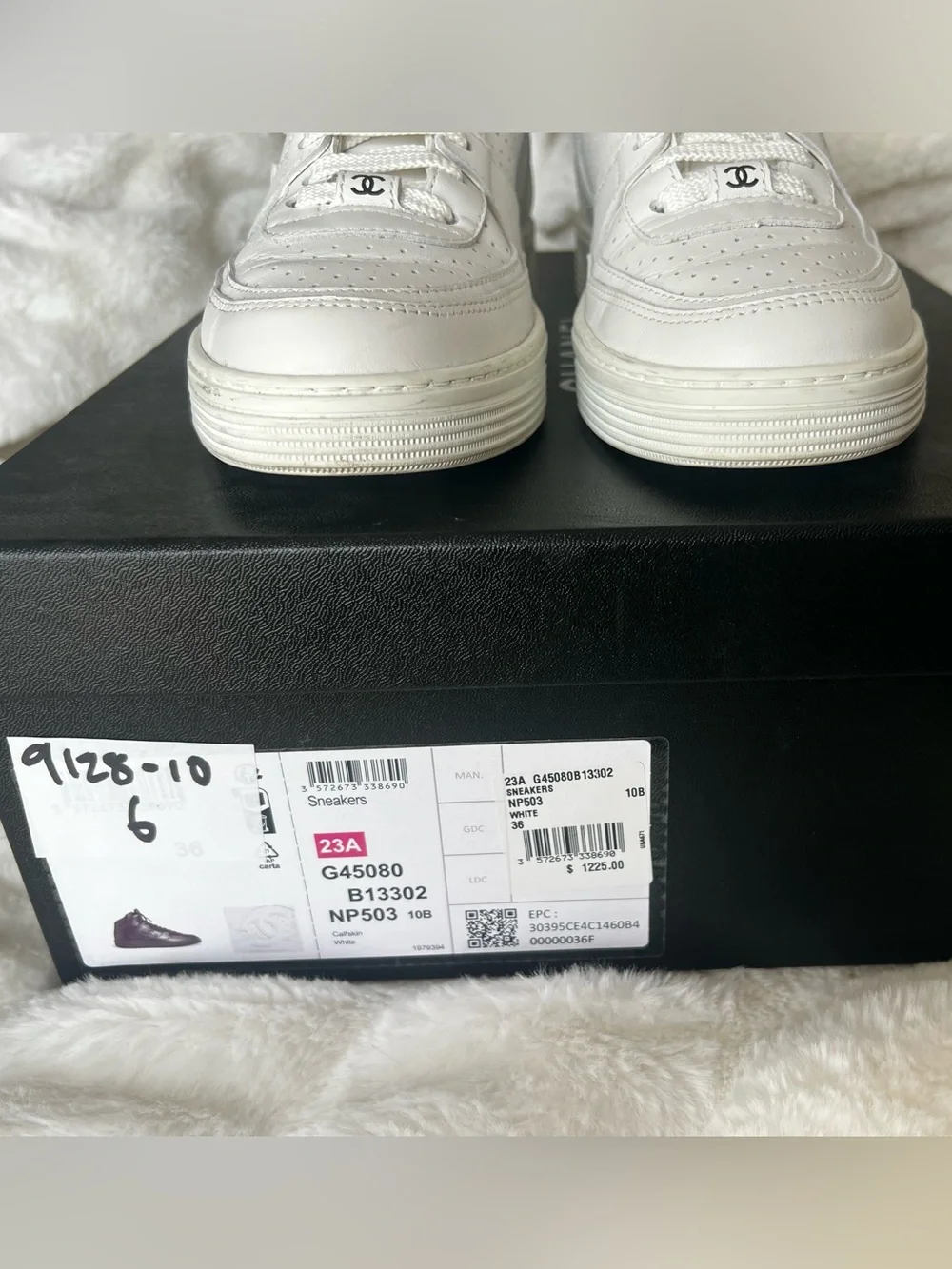 CHANEL White High-Top Leather Sneakers