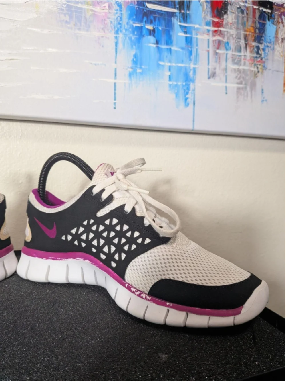 Nike Free Run Shoes Womens Size 7.5 White Black Pink Sneakers 395914-161