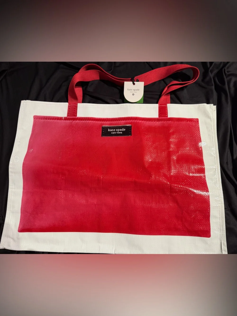 Kate Spade New York Large reusable vinyl Red and White shopping bag 18X24X10