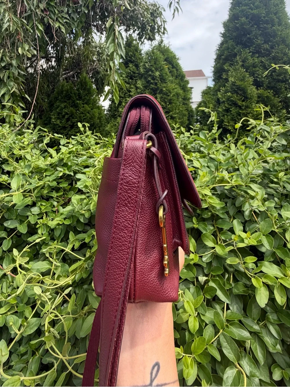Fossil Kinley Burgundy Leather & Suede Crossbody Bag Boho Coquette Flap Purse