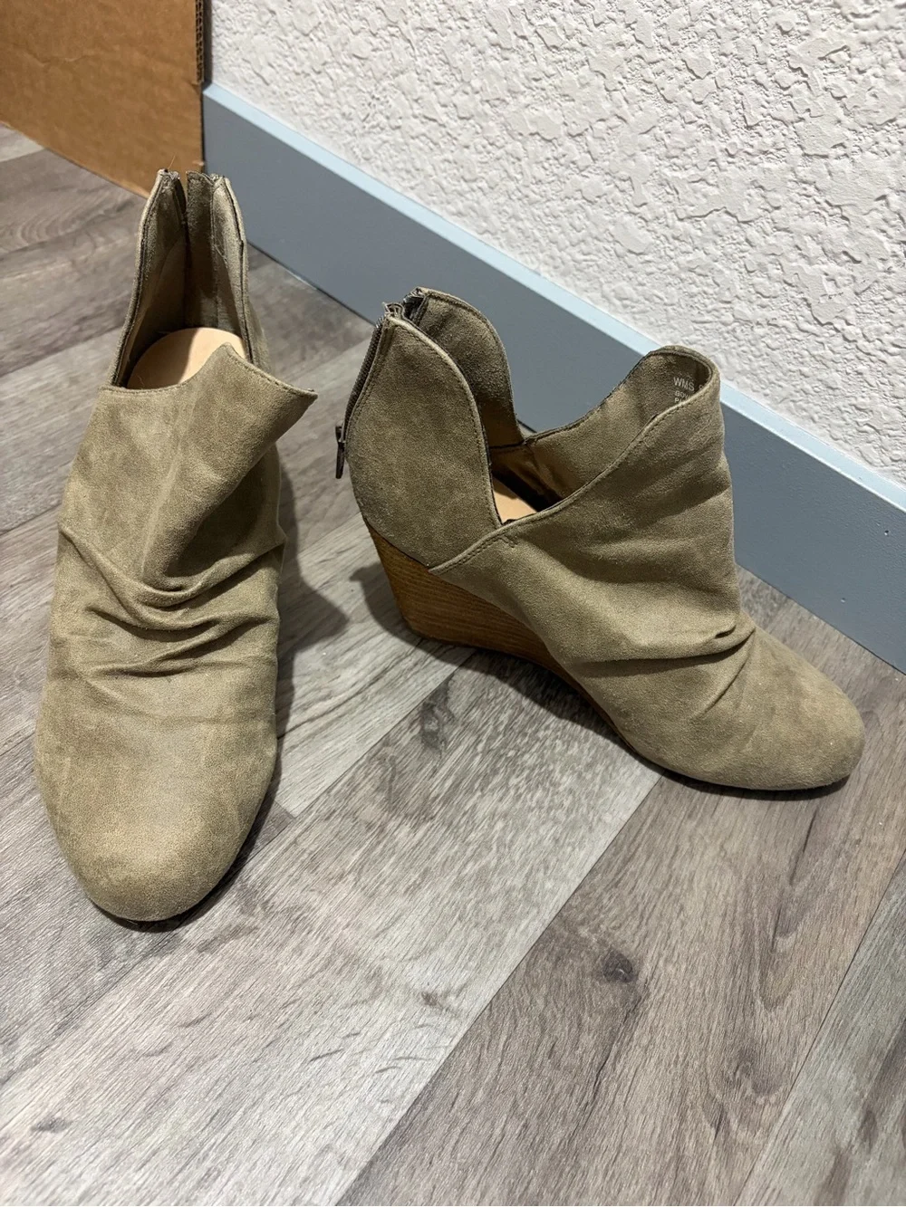 Women’s Taupe Faux Suede Wedge Ankle Booties Size 9