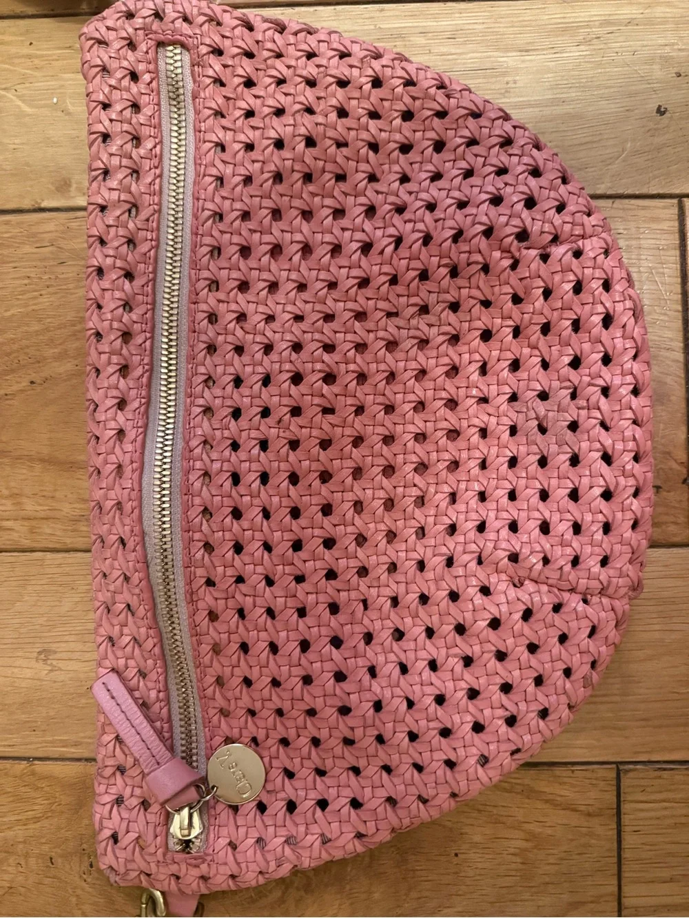 Clare V Pink Woven Grande Fanny  with Tan Strap