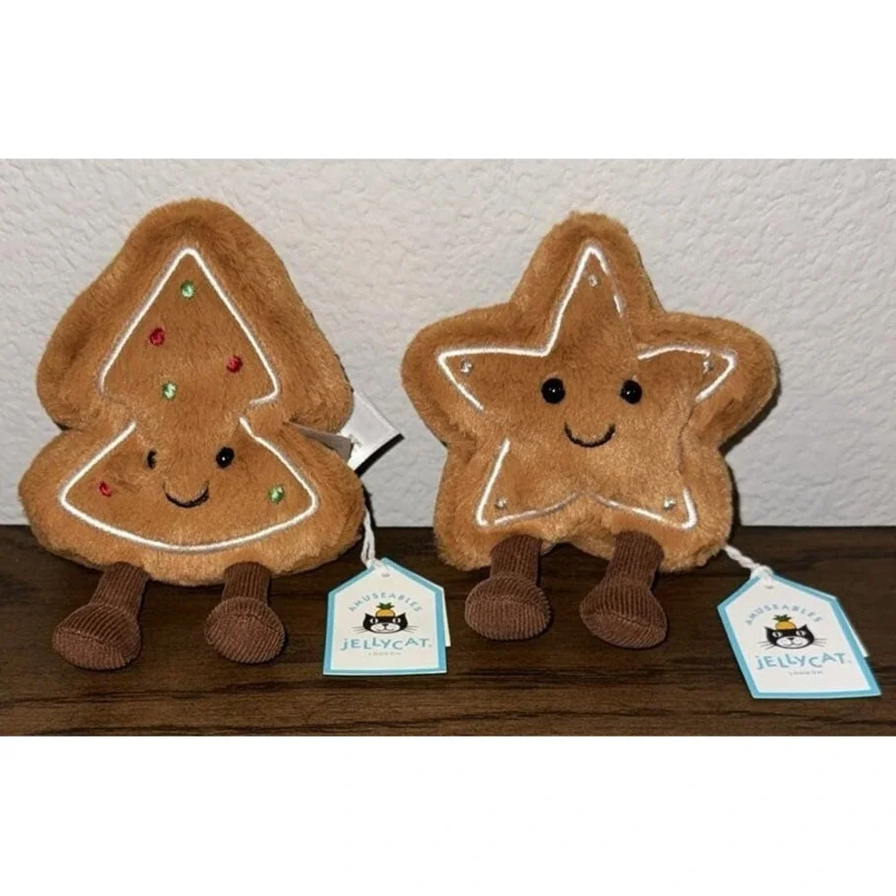Jellycat Amusable Gingerbread Christmas Tree And Star Stuffed Plush Cookie Set