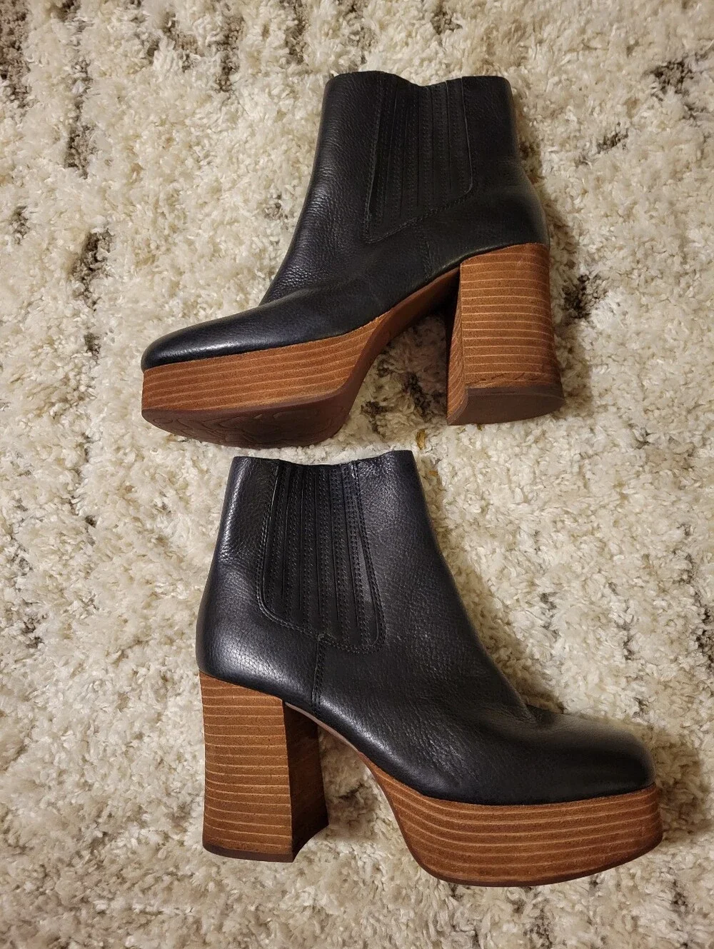 Korke -Ease Baylie Black Leather Platform Ankle Boots Size 7.5